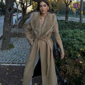 Zara New Fur Trim Wrap Coat